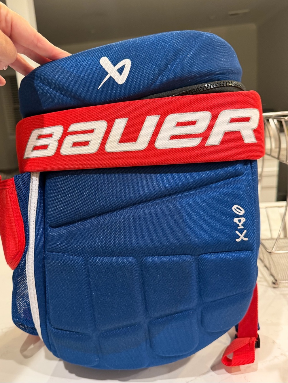 Bauer hockey glove backpack red and blue